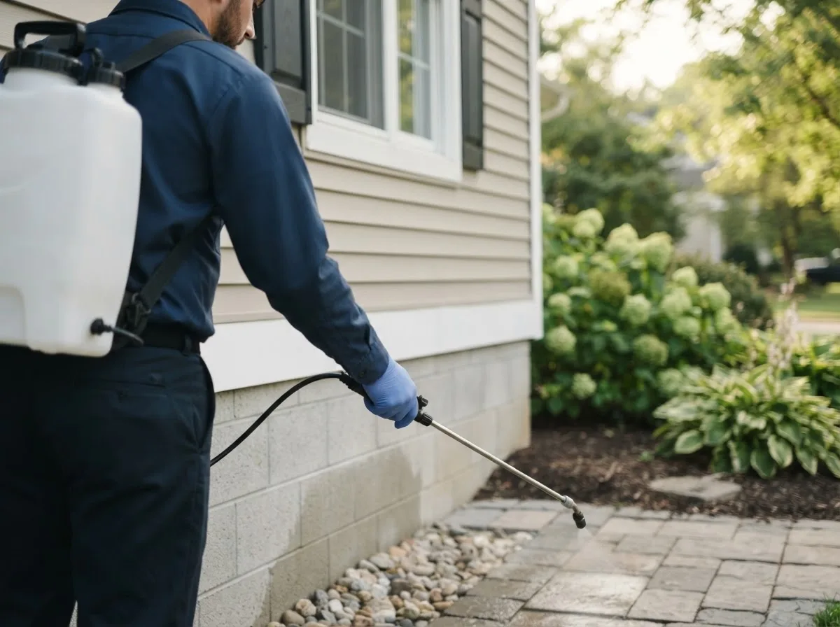 Pest control technician inspecting a home in Firth, ID